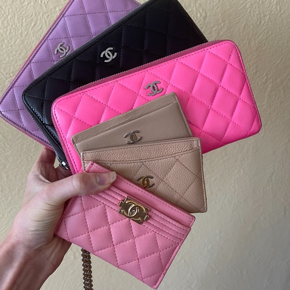 Chanel card holder pink wallet small leather good - Picture 4 of 7